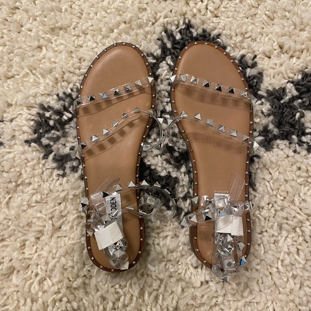 NEW! Steve Madden clear stud flat sandal!
